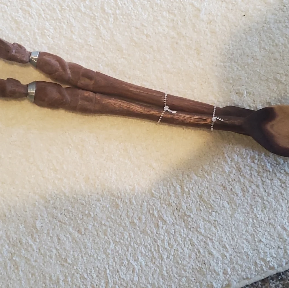 Kenya hand carved  vintage serving spoon and fork. 15 in